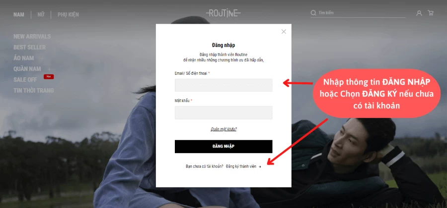 Hướng dẫn đăng nhập trên website Routine