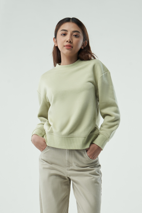 Áo Sweater Nữ Vải Nỉ Tay Dài Trơn Form Regular - 10F22SWEW001