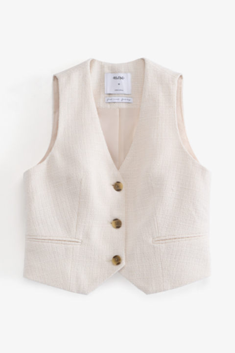 Áo Gilet Nữ Vải Tweed Gài Nút Form Fitted - 10F23GILW001
