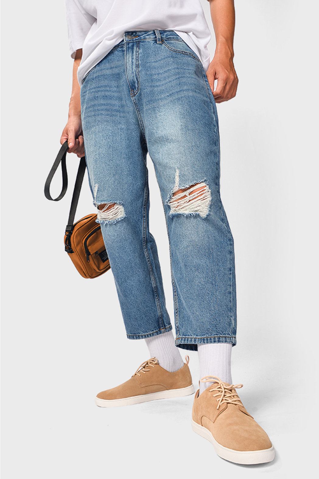 indigo Quần jeans loose rách gối DNP09-F19 – QJ128003