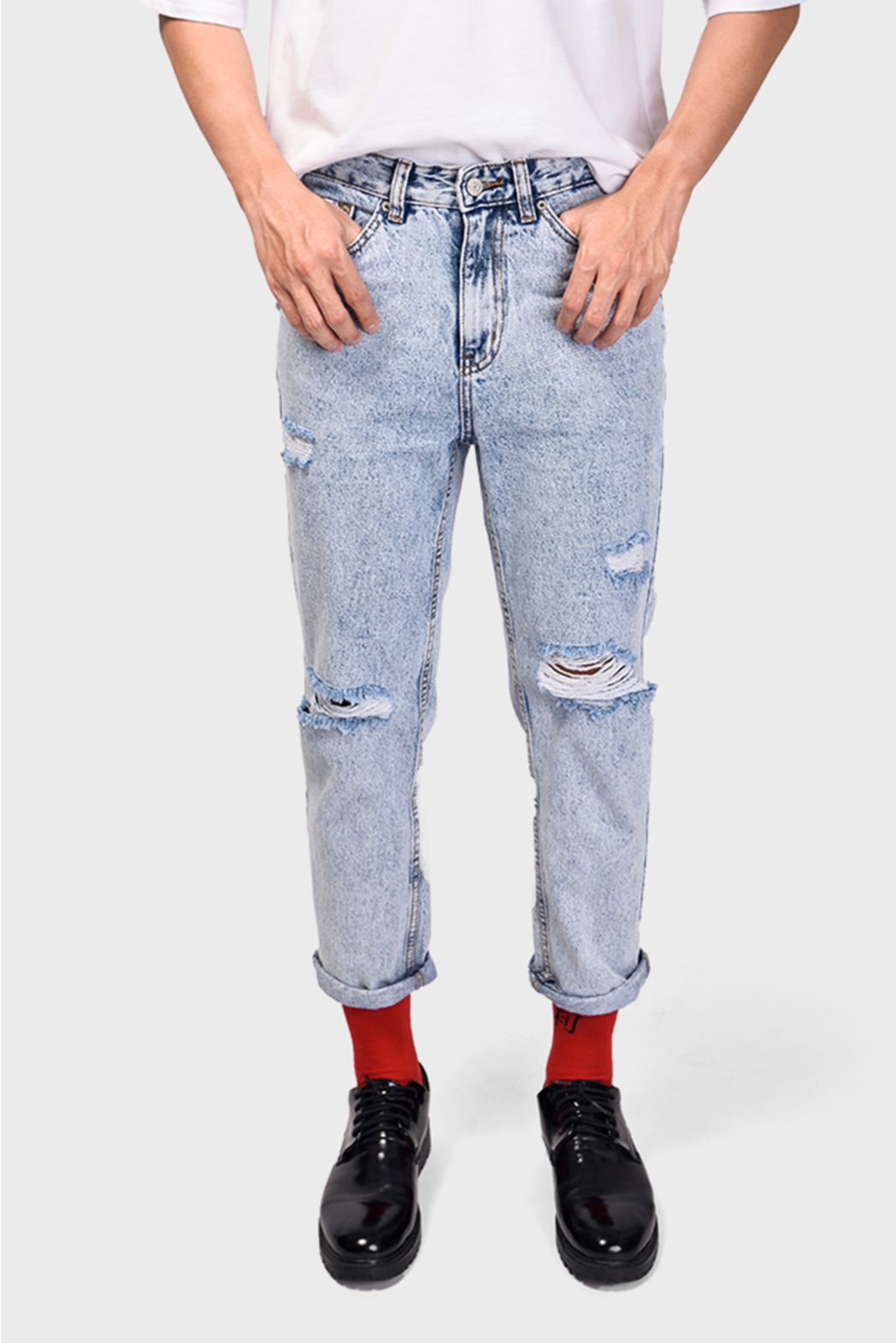 Indigo. Straight jeans rách gối DNP19-F19 - QJ213001