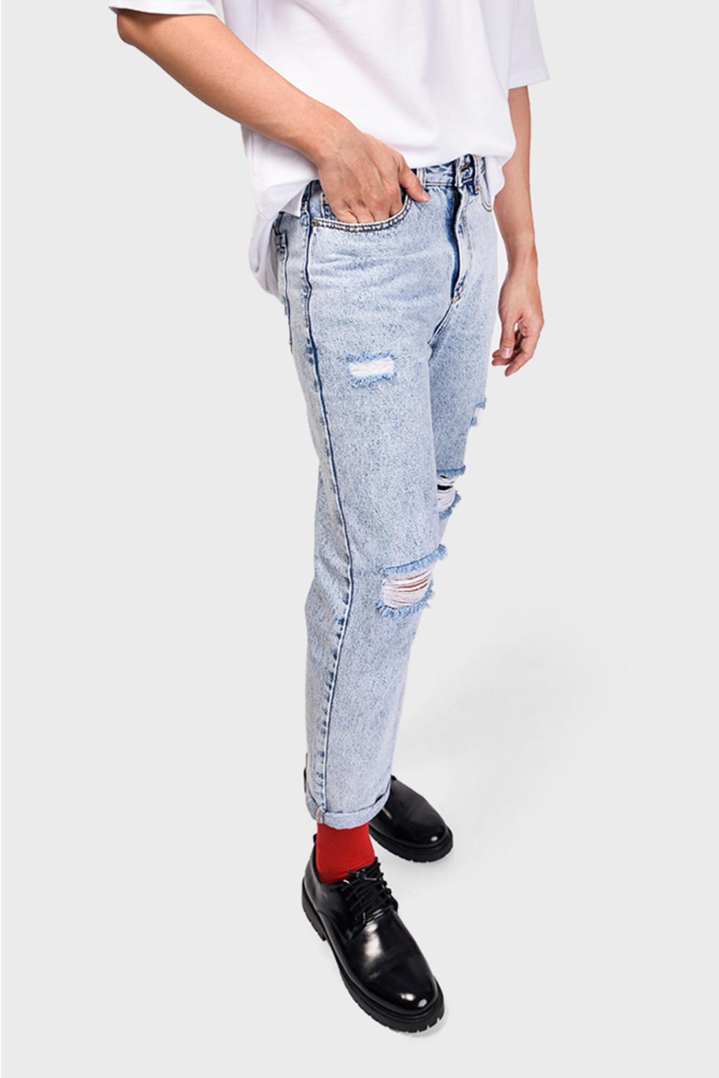 Indigo. Straight jeans rách gối DNP19-F19 - QJ213001