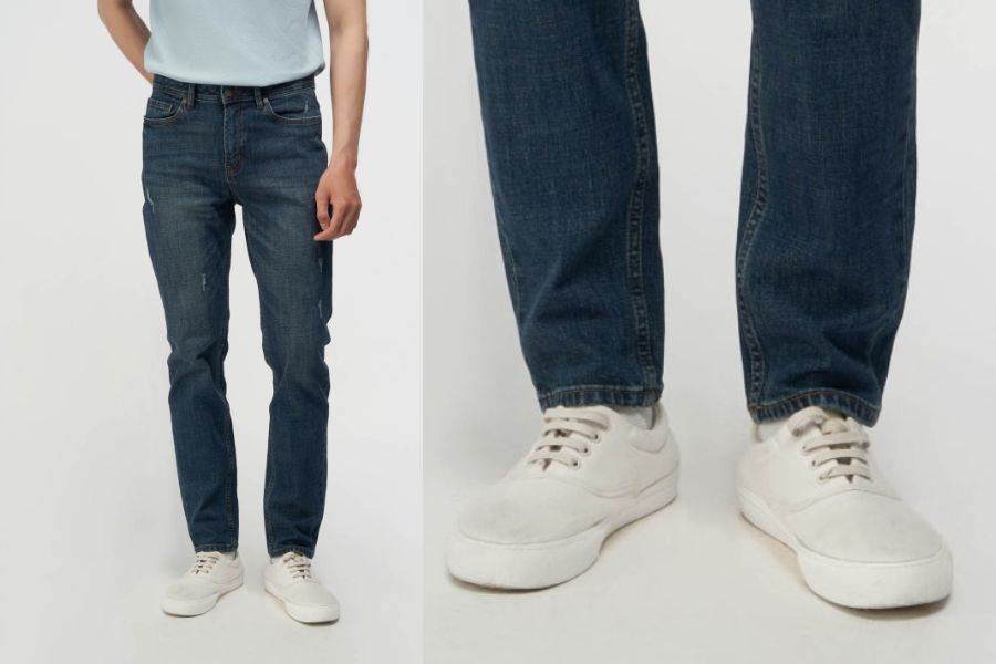Bạn nam có thể mix quần jean áo thun cùng một đôi giày sneaker để đem lại vẻ ngoài năng động