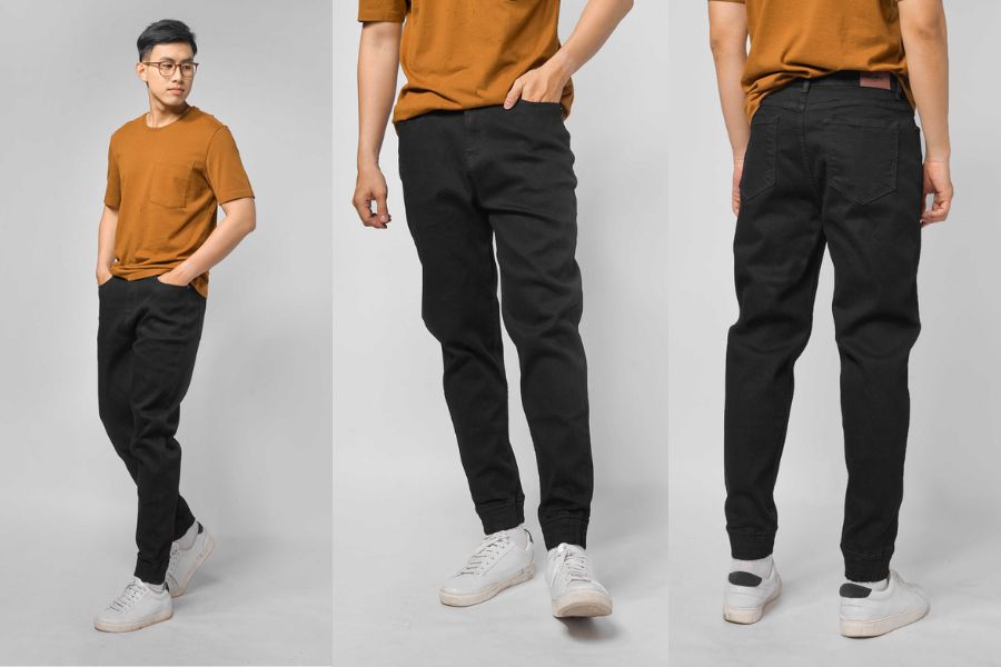 Quần jean đen trơn mix cùng áo sơ thun là cách mix đơn giản, phù hợp mọi đối tượng, mọi phong cách.